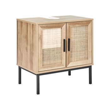 Armario De Pie Para Baño Boho Frente De Ratán Trenzado 60 X 60 Cm Madera Clara Rosell