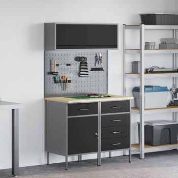 Vidaxl Conjunto De Armarios De Trabajo Con Cajón Manual 5 Uds. Negro