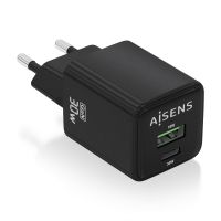 aisens asch-30w2p038-bk cargador gan 30w 1xusb-c pd30 qc40 1xusb-a qc30 negro