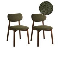 conjunto de 2 sillas de comedor estructura de madera de caucho asiento y respaldo acolchado de boucle comedor cocina marron y verde mills