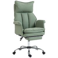 homcom silla de escritorio con reposapies respaldo reclinable alto acolchado grueso cuero sintetico altura ajustable con ruedas verde   aosom espana