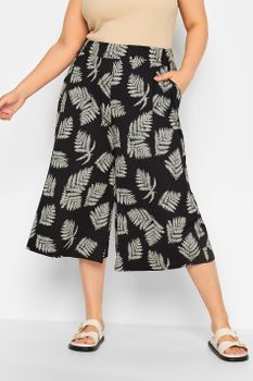 Yours Culottes Negros De Hojas, Mujer Curvy Y Tallas Grandes, Yours