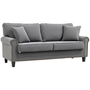 HOMCOM Sofá de 2 Plazas Elegante con Tachuelas Oro Envejecido Tapizado en Poliéster con 2 Cojines Decorativos 196x80,5x89 cm Gris   Aosom España