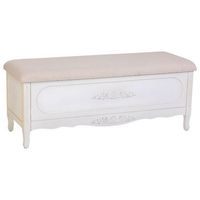 banqueta de madera lacada blanco envejecido y acolchada 120x43x48h cm