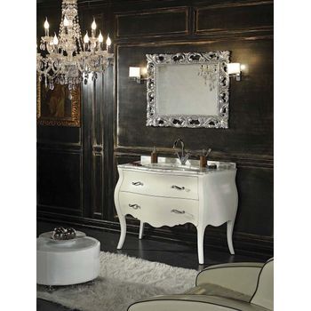 Mueble De Baño De Suelo Estilo Barroco 115cm Blanco Completo Con Espejo