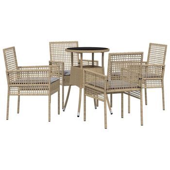 Conjunto De Comedor De Jardín 5 Piezas | Mueble De Jardín Beige Ratán Sintético