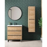mueble de bano al suelo con lavabo ceramico de fondo reducido  guias hettich   70-80cm  70 cm - roble natural - negro