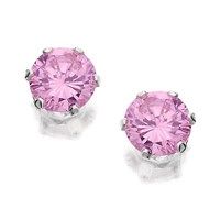 Silver Pink Cubic Zirconia Stud Earrings - 4mm - F0422