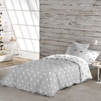 Funda Nórdica Reversible Corazones A 100% Algodón Cama 105