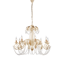damasco - lampara de hierro lacado marfil con decoracion efecto decape y acabados oro antiguo con pedreria de cristal 8 luces 130 - o90