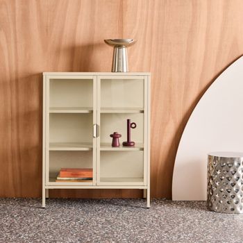 Vitrina de acero y vidrio templado de 2 puertas, 80cm, beige