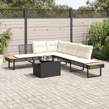 Set De Sofás Jardín 2 Piezas Con Cojines Ratán Pe Y Vidrio Negro