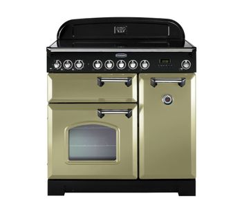 RANGEMASTER Classic Deluxe 90 Electric Ceramic Range Cooker - Olive Green & Chrome, Olive