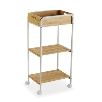 Carro de Madera 3 Baldas VERSA HOME Natural White 81x29,5x40 cm