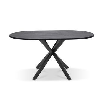 Marui Big - Mesa De Comedor Ovalada De Madera Y Metal Con Pie Central Kiso 180x100 Cm - Madera Negra