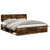 estructura de cama con cabecera roble ahumado 200 x 200 cm vidaxl