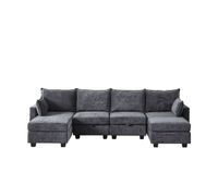 sofa modular 6 plazas - chenilla forma de u con almacenamiento y chaise longue - gris