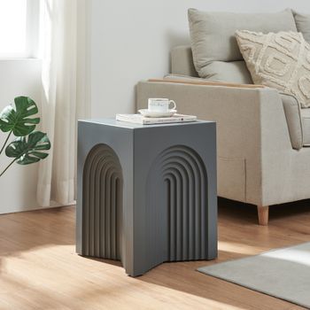 Mesa Auxiliar Elverumn Diseño Arqueado Mdf 45x35x35 Cm - Gris Mate [en.casa]