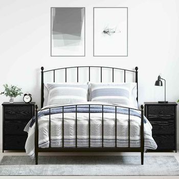 Mesitas De Noche - Mueble Para Dormitorio - Madera Y Hierro - Roble Negro (40x36x60cm)