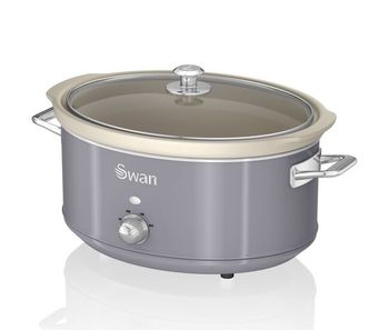 Swan sf17031grneu retro olla cocción lenta, 6,5l, recipiente extraíble antiadherente cerámica libre pfoa, vintage, 320, gris