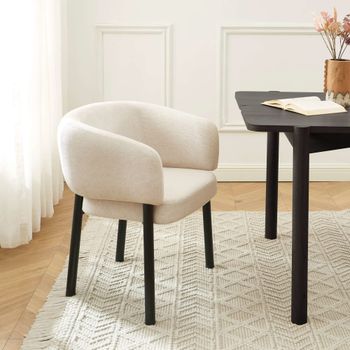Sillón de mesa terciopelo tejido crudo con patas de metal negro