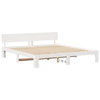 Cama Matrimonial | Cama Doble | Estructura De Cama Con Cabecera Blanca 180x200 Cm De Madera Maciza De Pino Cfw52344