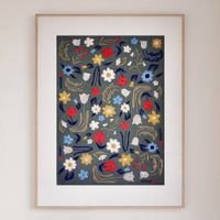 cuadro con flores bordadas multicolores 81x111 cm