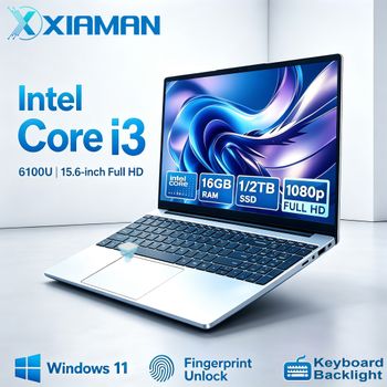 Portátiles empresariales Xiaman de 15,6 pulgadas, Intel Core i3-6100U, portátil ultrafino, 16 GB de RAM, 1 TB SSD, teclado retroiluminado, desbloqueo por huella dactilar, para juegos de oficina,