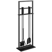outsunny juego de utensilios para chimenea de 5 piezas de metal con cepillo pala atizador pinzas y soporte negro   aosom espana