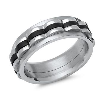 Anillo moderno de acero inoxidable con inserto giratorio