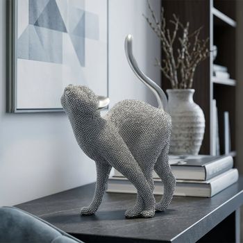 Gato resina plateado 17,5x9x26 cm