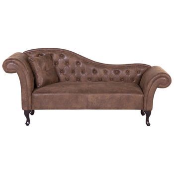 Chaise Longue Tapizado En Piel Sintética Marrón Claro Acolchado Capitoné Versión Izquierda Con Cojín Lattes