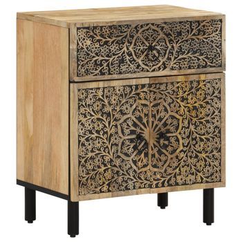 Mesita De Noche | Mesa Auxiliar | Mesilla Madera Maciza De Mango 50x33x60 Cm