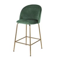 taburete alto de terciopelo verde bosque y acero dorado de 65 cm