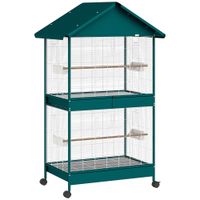 pawhut jaula para pajaros con ruedas y separador extraible 6 comederos y 4 perchas 2 bandejas deslizantes para periquitos ninfas canarios
