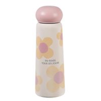 botella de agua de acero beige con flores rosas y amarillas 05 l