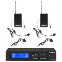 microfono vonyx wm522b inalambrico vhf diadema y solapa doble canal