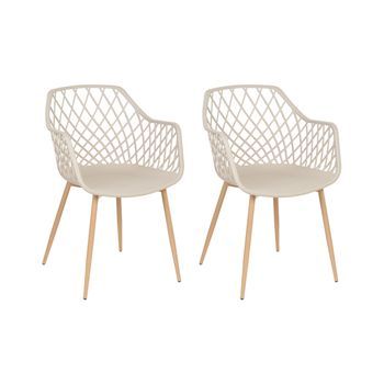 Conjunto De 2 Sillas De Comedor Beige Madera Clara Sintético Respaldo Red Nashua