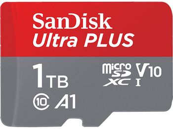 Tarjeta Micro SDXC - SanDisk Ultra PLUS, 1 TB, 160 MB/s, UHS-I, V10, A1, C10, Adaptador SD, Multicolor