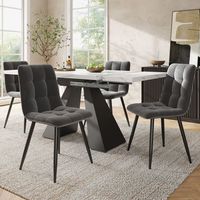 juego de comedor - mesa y 4 sillas - mdf metal y terciopelo - blanco y gris 159x74x77cm