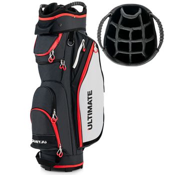 Costway Bolsa de Golf Ligera de Gran Capacidad con 14 Divisores 8 Bolsillos Capucha para Lluvia Bolsa Térmica para Bebidas 39x25x128 cm Negro