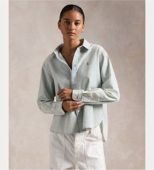 Polo Ralph Lauren para mujer. 211891420001 Camisa Cropped Boxy verde (XS), Casual, Algodón, Manga larga