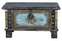 baul madera de mango negro envejecido ydetalles en azul