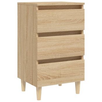 Mesita De Noche | Mesa Auxiliar | Mesilla Patas Madera Maciza Roble Sonoma 40x35x69 Cm