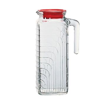 Jarra de agua vidrio con tapa roja 1,2l
