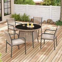 conjunto de jardin de ratan-incluye 1 mesa  y 4 sillones-gris