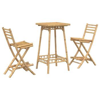 Conjunto De Bar Para Exterior De 3 Piezas Plegable De Bambú