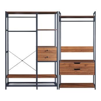 Conjunto De 2 Percheros Larem Con 4 Cajones - Negro/efecto Nogal [en.casa]