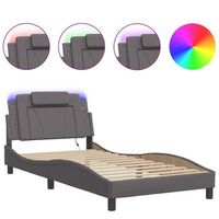 cama individual  cama de adulto  estructura cama con luces led cuero sintetico gris 100x200 cm