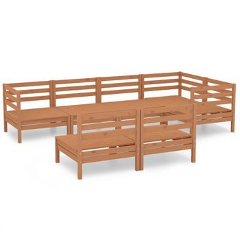 Juego Muebles De Jardín 7 Pzas Madera Maciza Pino Marrón Miel Vidaxl